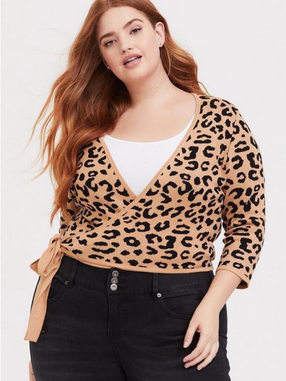 Torrid Caramel Leopard Crop Wrap Sweater Size 6X
